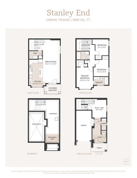 Floor plan for 3 beds, 2.5 baths, 1580 sqft